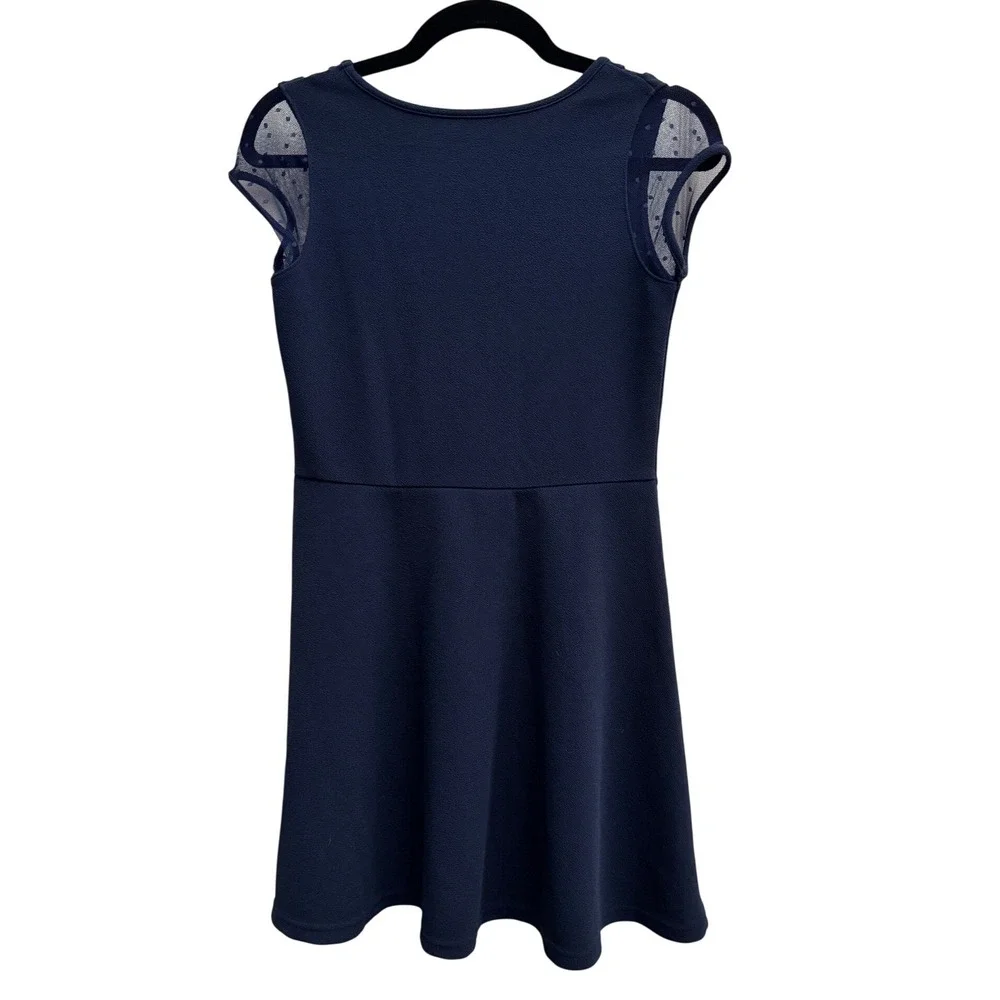 The Children's Place Skater Dress Mesh Dot Sleeve Navy Blue Girls XL 14 Party